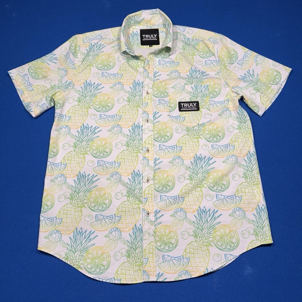 Truly Hard Seltzer Button Up Shirt Tropical Fruit Print Short Sleeve Men Small